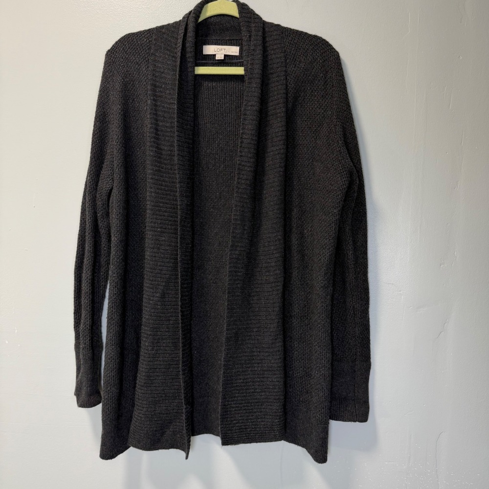 LOFT Petites Charcoal Gray Open Front‎ Longline Cardigan Sweater LP